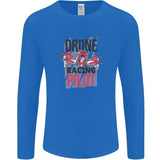 Men's blue long-sleeve T-shirt with "DRONE RACING PILOT" graphic