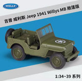 Welly 1:36 olive green diecast pullback Jeep Willys MB model car with open grille