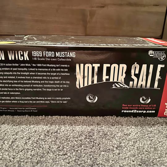 Diecast 1:18 collectible car box for 1969 Ford Mustang, black and red Not For Sale