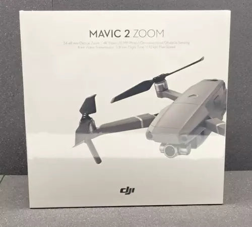 Sealed DJI Mavic 2 Zoom drone box with quadcopter illustration