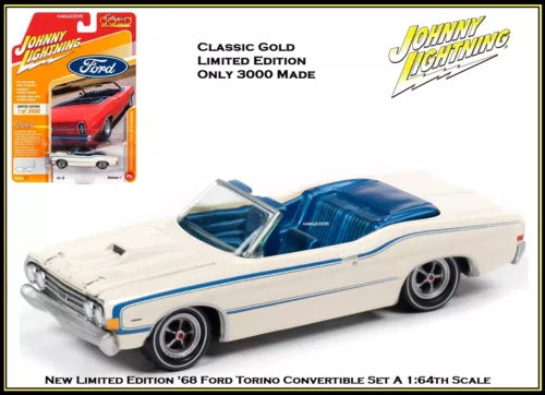 1:64 scale diecast convertible car, white with blue stripes and black wheels