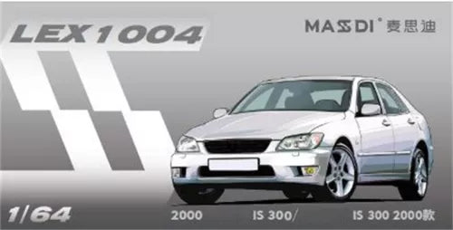 MASDI 1:64 silver Lexus IS300 2000 diecast model car, front 3/4 view