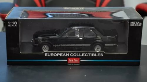 Black Opel Ascona Sport 1:18 diecast car in display box