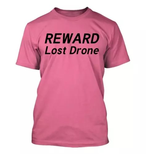 Men's soft T-shirt, pink, with REWARD Lost Drone graphic on chest