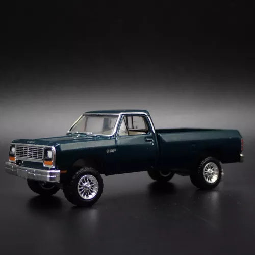 1/64 scale diecast pickup truck, dark green, chrome grille and alloy wheels
