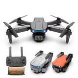 Quadcopter drone with front camera and blue LED, with remote controller
