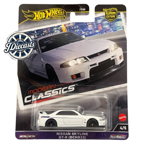 1:64 diecast Nissan Skyline GT-R R33, white car in retail blister pack