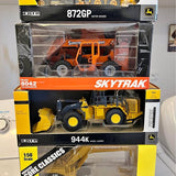 Ertl 1:50 diecast wheel loader toy, yellow with orange cab, boxed