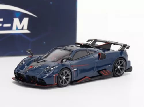 Blue diecast sports car model toy with black wheels, front-left view