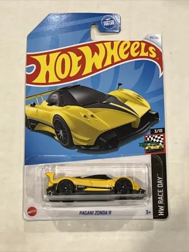 Hot Wheels Pagani Zonda R diecast toy car, yellow in blister pack