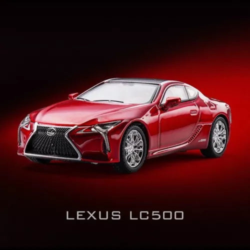 Red Lexus LC500 coupe diecast metal model car in front 3/4 view