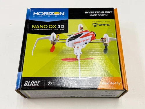 RC quadcopter drone in retail box, NanoQX 3D branding