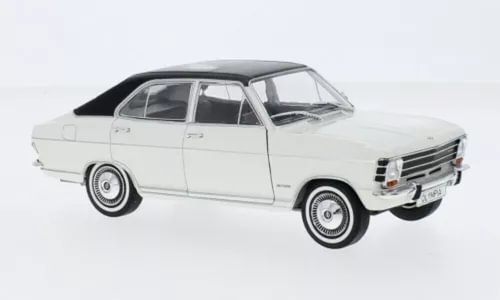 1:24 scale diecast model car, 1967 Opel Olympia A, white with chrome details