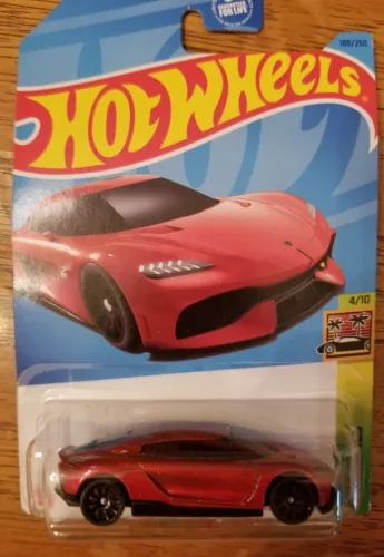 Red Hot Wheels 1:64 Koenigsegg Gemera diecast car in retail blister pack