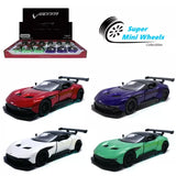 Diecast toy car set with four Vulcan models: red, purple, white, and green.