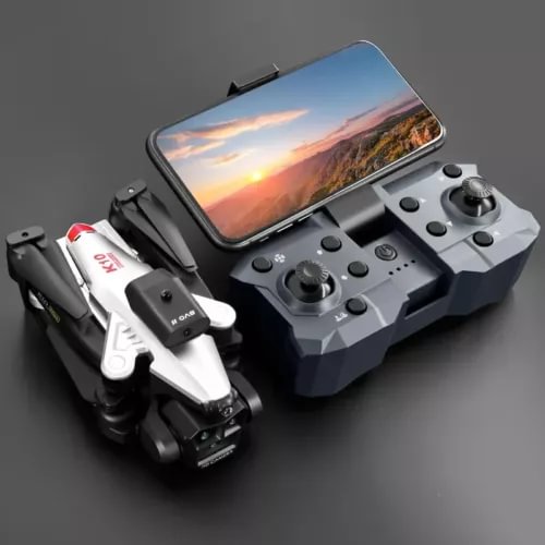 Mini drone with gray controller and built-in screen
