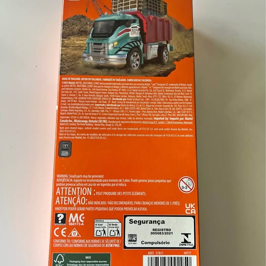 1:64 construction truck diecast in retail box, back view with details