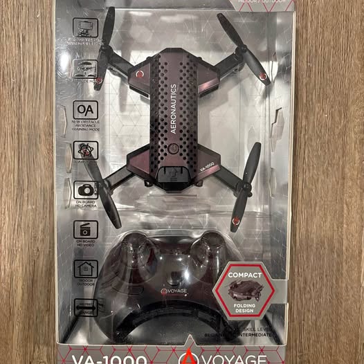 Voyage Aeronautics VA-1000 foldable drone with four rotors, compact folding design in box
