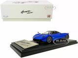 PAGANI Huayra roadster diecast model car, blue, on display base