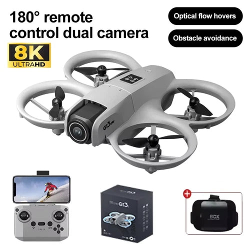 Foldable quadcopter drone with dual camera, four propellers, and handheld remote controller
