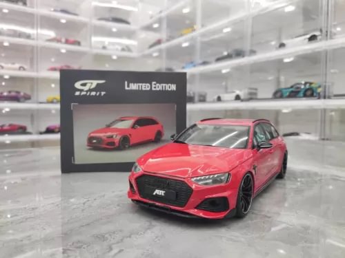Red 1:18 scale Audi RS4 ABT resin diecast car model with black front grille