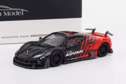 1:64 diecast sports car model in red and black with ADVAN racing decals