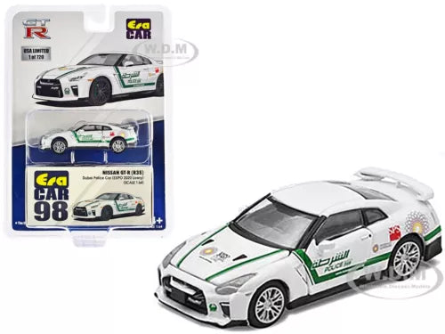 Police diecast model car, white with black and green stripes, 1/64 scale
