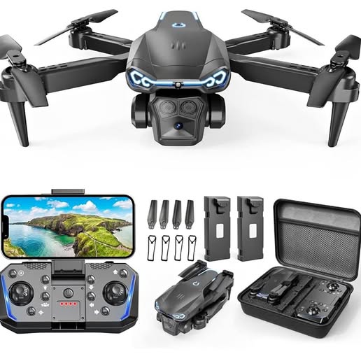 Beginner FPV drone with front camera, remote controller, spare propellers, and carrying case