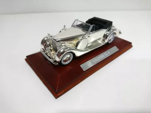 LAGONDA LG 6 silver diecast car model with chrome details, on display base