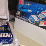 Blue diecast racing car model in retail box with red race number 88