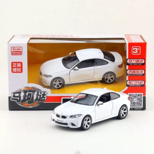 White 1:36 diecast sports car model with openable door, in retail box