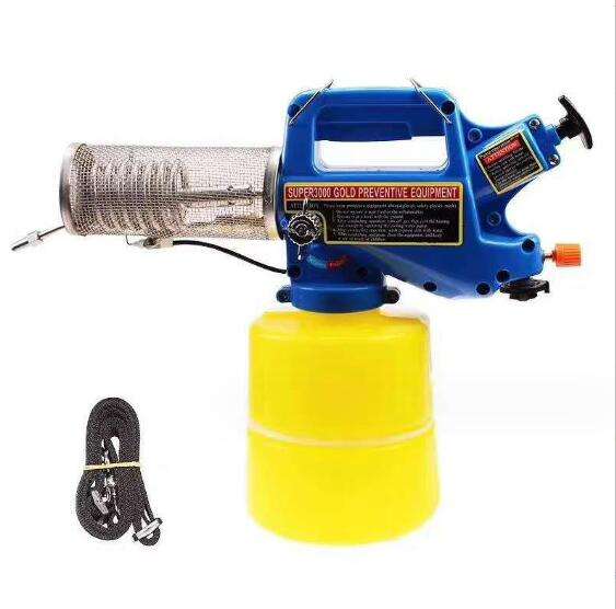 Portable smoke sprayer fogging machine with blue unit and yellow fluid tank