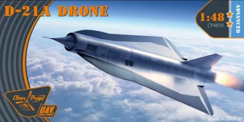 1:48 D-21A drone model kit box art with blue-gray drone