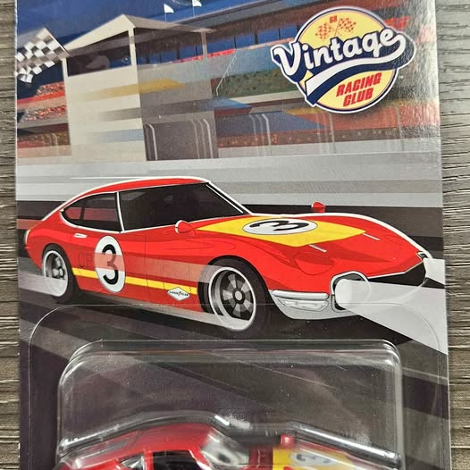 Hot Wheels Vintage Racing Club diecast race car in red and white with number 3