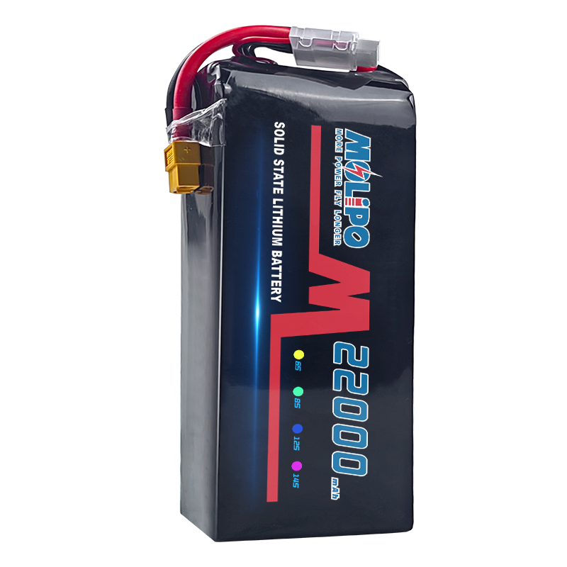 Lithium polymer drone battery pack with leads, 22000 mAh