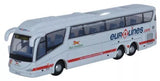 Light gray N gauge diecast bus with EUROLINES.com graphics and side windows
