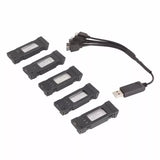 Lithium drone battery 5-pack with USB charging cable and connector