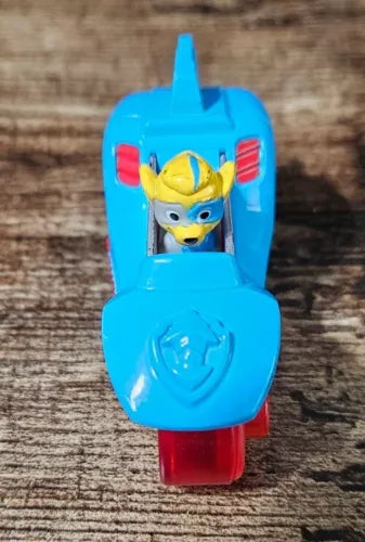 Blue true metal diecast car toy with character face and red front