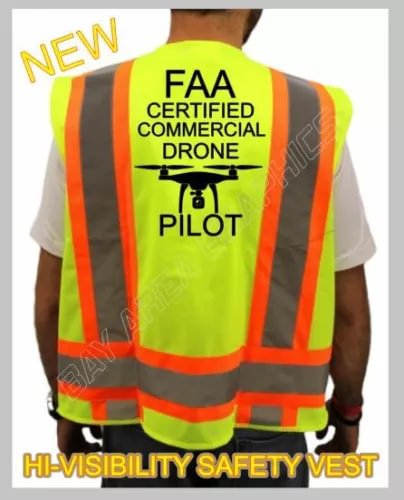 CERTIFIED COMMERCIAL DRONE PILOT HIGH VISIBILITY SAFETY VEST BLACK DESIGN #4 Drone