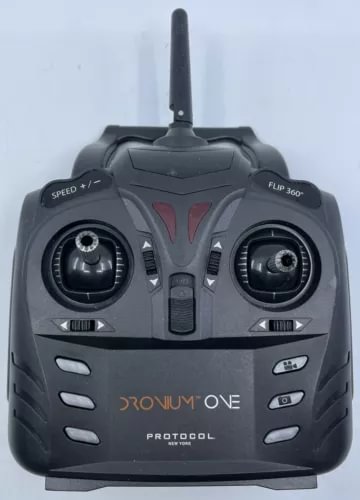Handheld drone replacement controller with two joysticks and antenna, dark gray