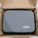 GPS drone carrying case with QDRC logo, light gray hard shell