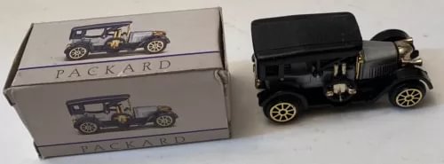 Packard diecast model car with presentation box, black and gold