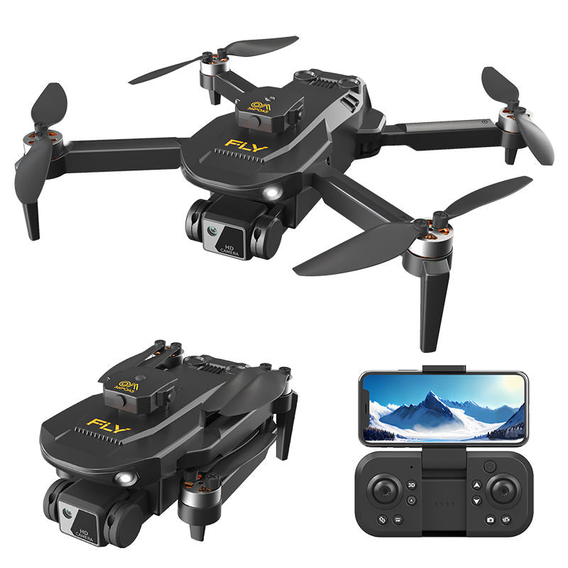 Black foldable quadcopter RC drone with HD camera and controller with display