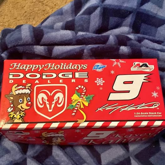 Happy Holidays Dodge diecast car collectible box with #9 and red festive graphics
