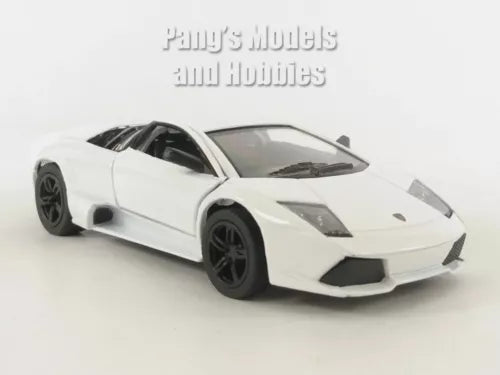 1/36 scale white diecast toy sports car with black wheels, front 3/4 view