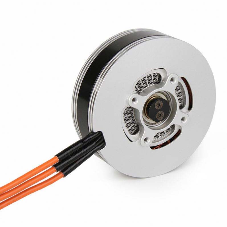 Waterproof brushless DC UAV motor with silver casing and wire leads