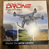 Drone flight simulator PC game box with quadcopter on cover art