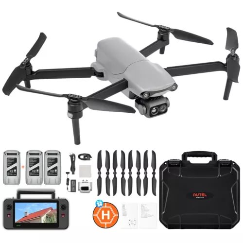 Thermal quadcopter drone with mounted camera and black carrying case