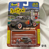 Diecast model car in retail box, Rat Rods 32 Ford Coupe with flame decals