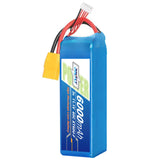 Lithium-ion pouch drone battery pack in blue with balance lead and red/black wires